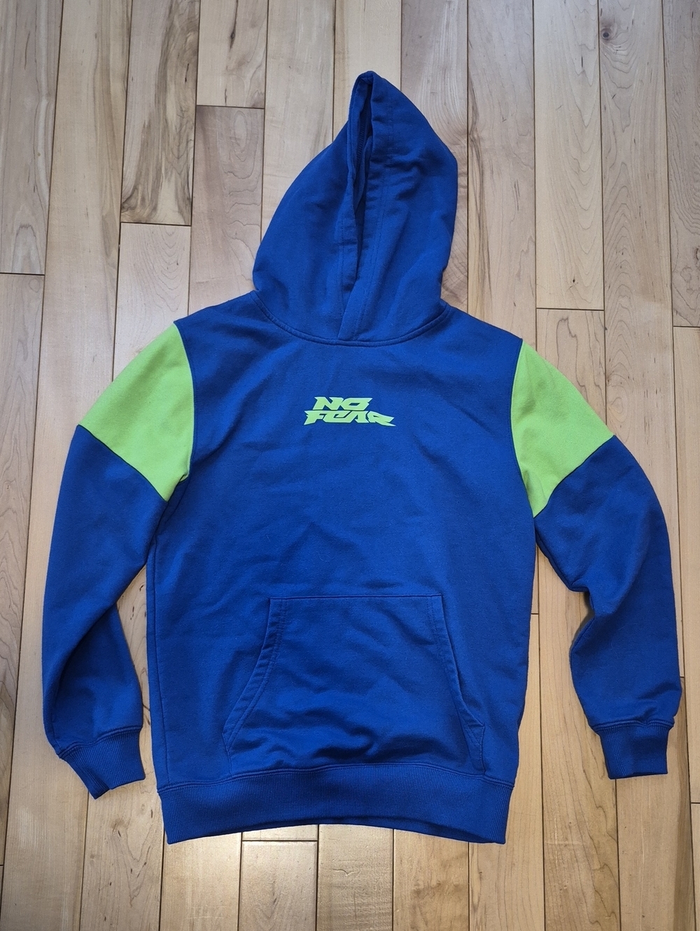 Boys Size 14 No Fear Blue Hoodie with Neon Green Accents